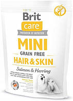 Сухий корм гіпоалергенний для собак мінірод, для догляду за шкірою та шерстю Brit Care Mini Hair Skin 400 г
