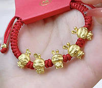 Тибетский браслет пять золотых кроликов на красной нити ручной работы счастье, богатство, удача, любовь