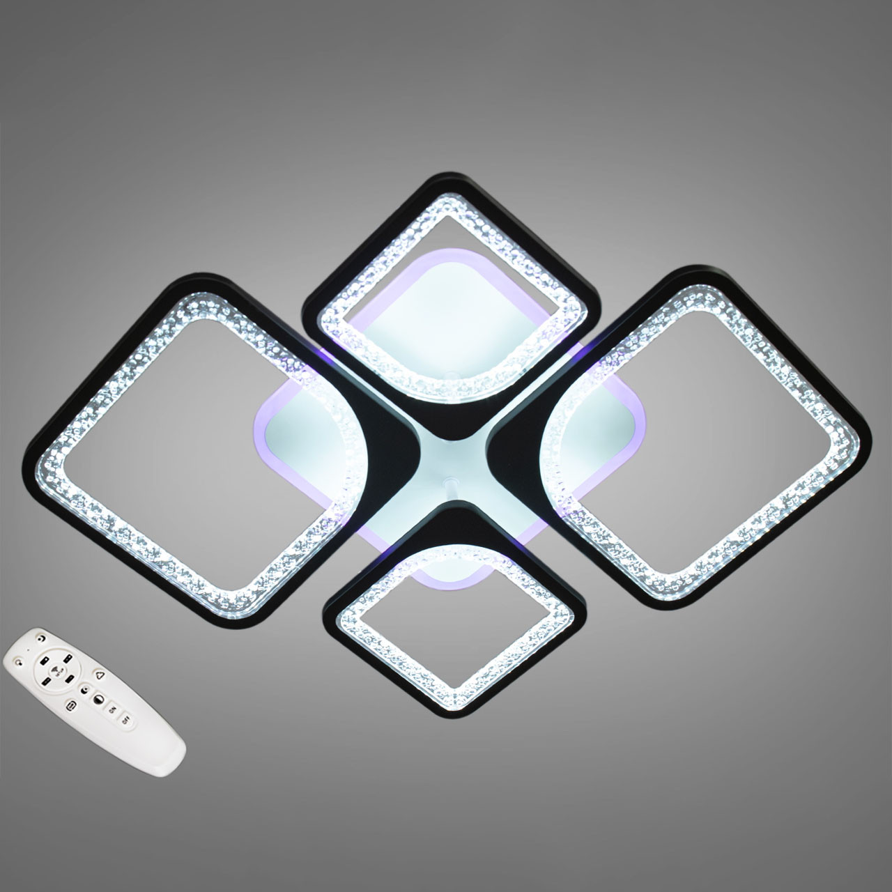 Світлодіодна люстра 90 Вт колір чорний з підсвічуванням основи та пультом д/к D-MX3660/2+2 BK LED 3color dimmer, фото 1