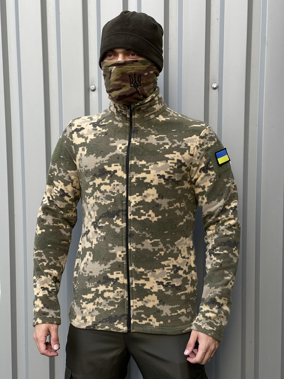 Чоловіча тактична флісова кофта піксельна на змійці з липучками хакі ⁇ Толстовка тепла на флісі військова