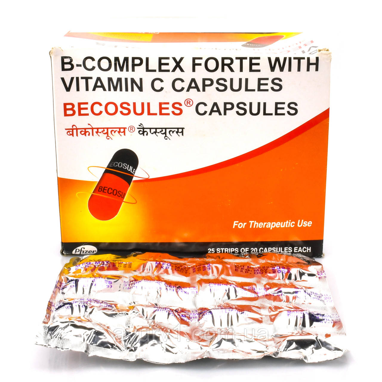 Becosules-комплекс вітамінів групи B (B1 B2 B3 B5 B6 B7 B9 B12)+Vitamin C/20 capsules. для нервової системи