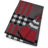 Мужской шарф серый с бордовым шерстяной двусторонний шахматка 180*30 см