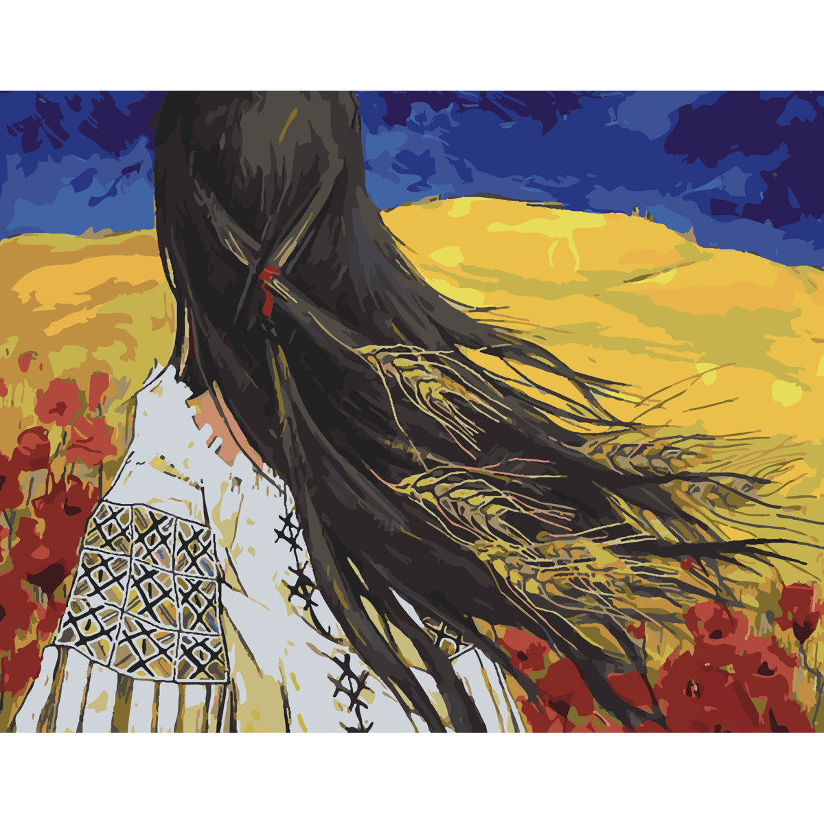 Картина за номерами Strateg ПРЕМІУМ Вільна українка з лаком и рівнем розміром 40х50 см (SY6542), фото 1