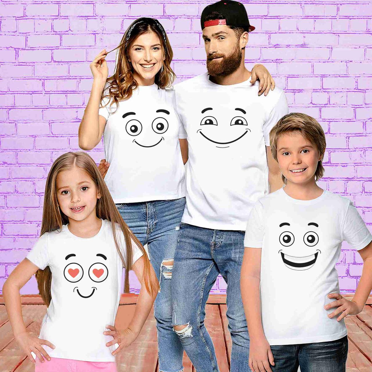 Футболки білі Фемілі Лук Family Look для всієї родини "Smile Famaily. Сім'я смайлів " Push IT