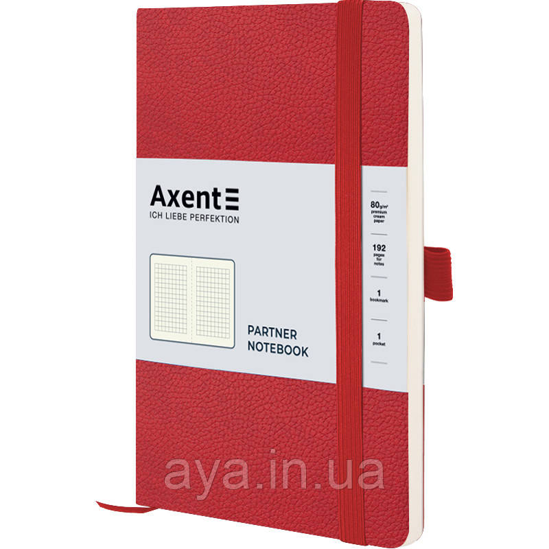 Блокнот Axent Partner Soft Skin (середній, у клітинку, обкл. м' яка, червоний)