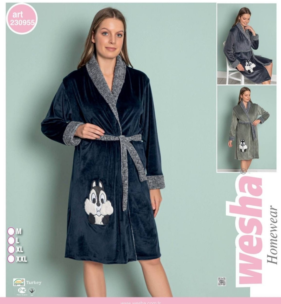 Халат жіночий велюровий на запах під пояс із 44 по 50р синій, фото 1