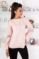 Женская розовая нарядная блуза с кружевом