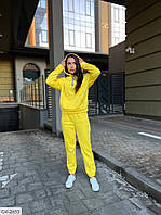 Стильный теплый женский спортивный костюм утепленный флисом с капюшоном и карманом кенгуру GV-2647 42, Желтый