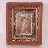 Ікона ангела Охоронця, лик 10х12 см, у коричневому дерев'яному кіоті з камінням