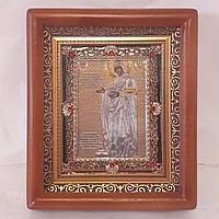 Икона Геронтисса Пресвятая Богородица, лик 10х12 см, в коричневом деревянном киоте с камнями