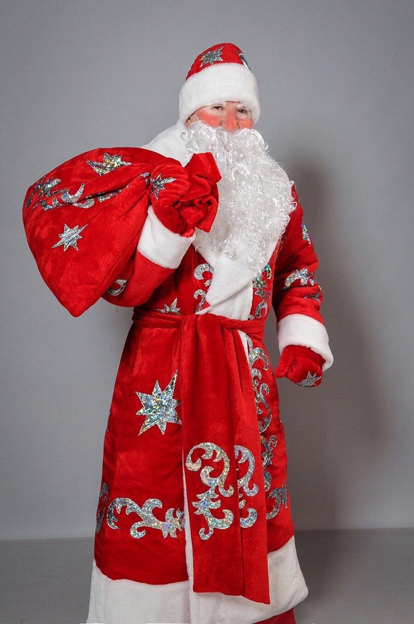 Червоний костюм Діда Мороза з оксамиту р. 52-54