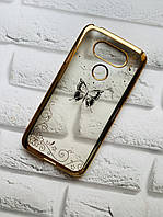 Силиконовый чехол с золотым ободком и рисунком для LG G5 Бабочка