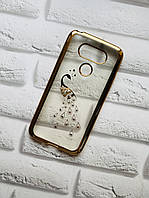 Силиконовый чехол с золотым ободком и рисунком для LG G5 Жар Птица