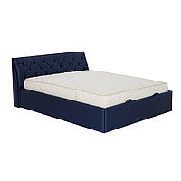 Кровать двуспальная с мягким изголовьем MeBelle VAYU 160х200 с пуговицами, темно-синяя эко-кожа