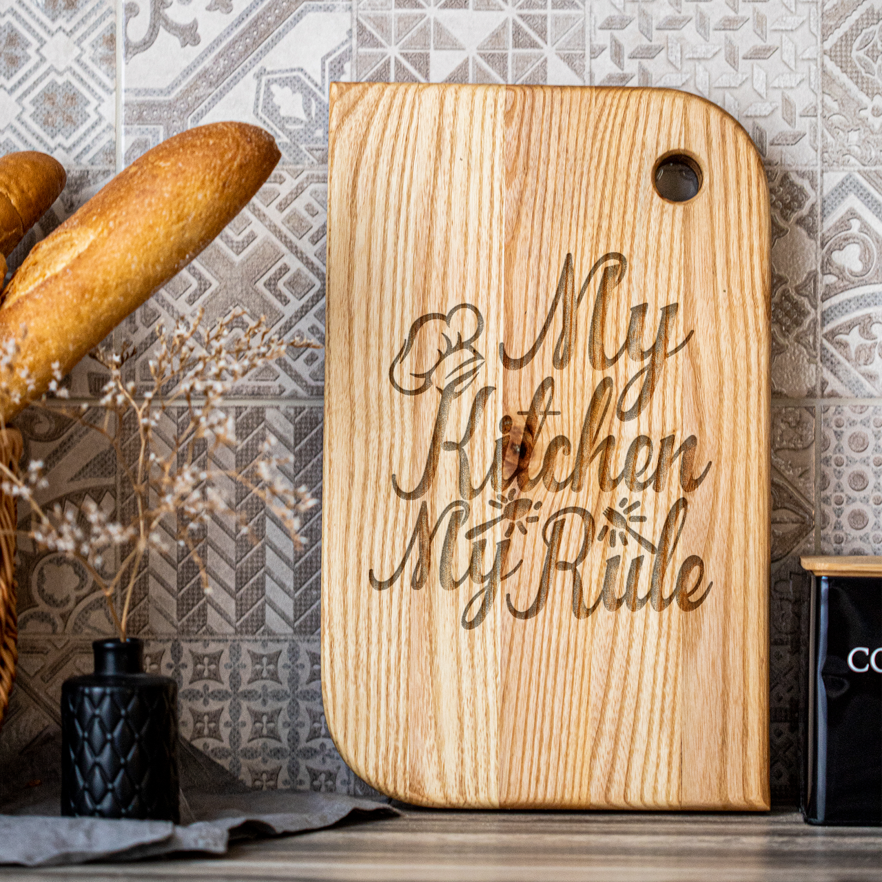 Дошка кухонна дерев'яна з гравіюванням My Kitchen - My Rules 34х23 см