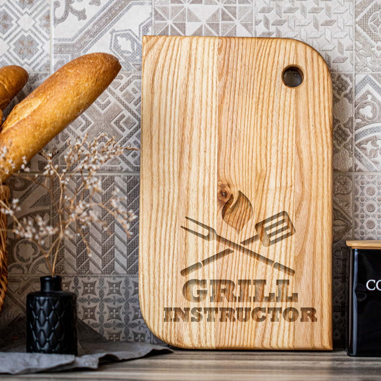 Дошка кухонна дерев'яна з гравіюванням Grill Instruktor 34х23 см, фото 1