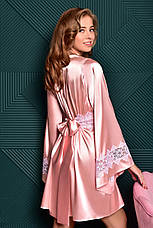 Жіночій атласний халат з мереживом на рукавах і поясі короткий Рожевий, фото 2