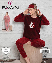 Комплект зимовий жіночий,3-ка (футболка довгий рукав + штани + маска для сну), Fawn (розмір S)