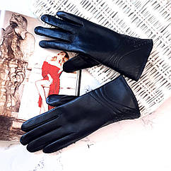 Рукавички жіночі зимові на підкладці утеплені чорні теплі тонкі з хутром