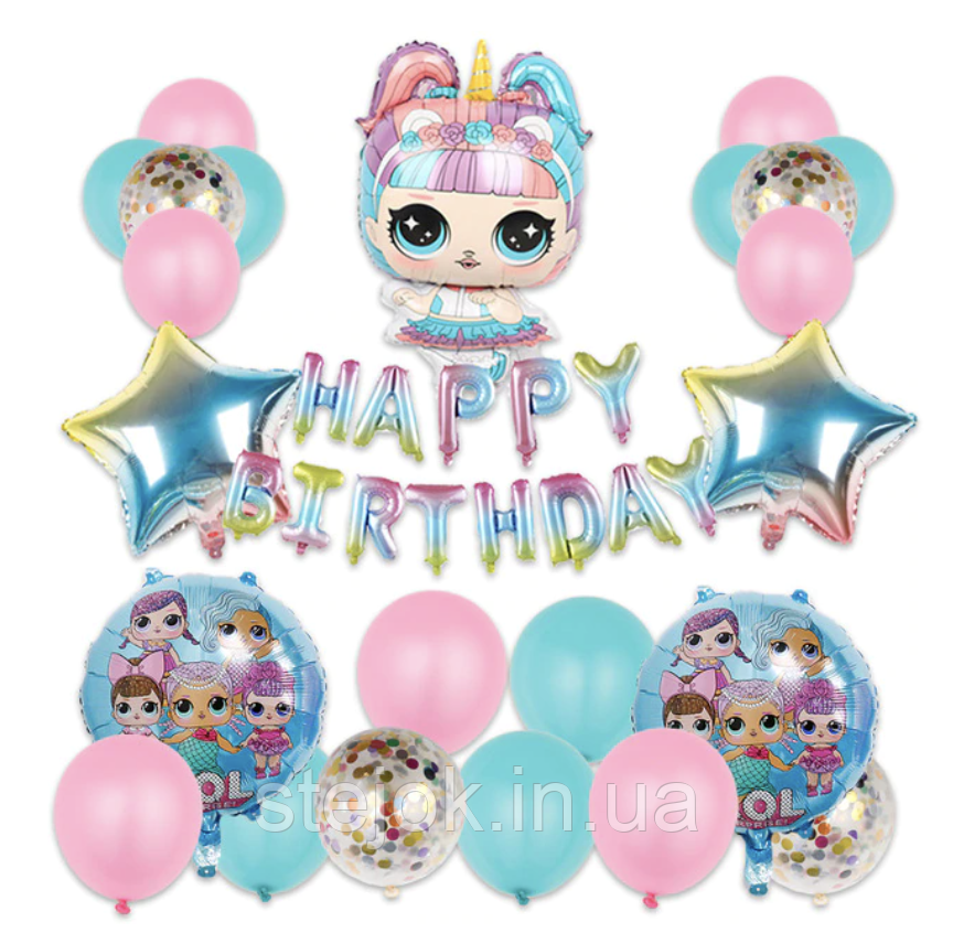Фотозона з куль ЛОЛ райдужна з написом Happy Birthday, фото 1