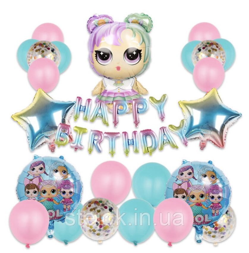 Фотозона з куль ЛОЛ райдужна з написом Happy Birthday, фото 1