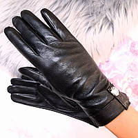 Перчатки женские кожаные зимние на подкладке утепленные черные теплые тонкие с мехом 8