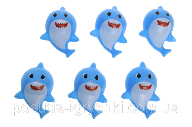 Набір пікалок "Baby Shark" 6шт в кульку AY601G розмір однієї акули 8 см., фото 1