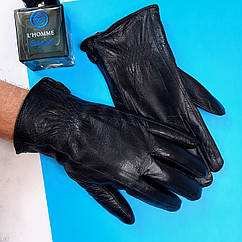 Рукавички чоловічі шкіряні розмір 12.5 зимові на підкладці утеплені чорні теплі тонкі з хутром