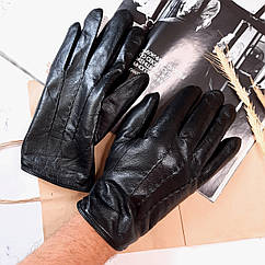 Рукавички чоловічі шкіряні розмір 12 зимові на підкладці утеплені чорні теплі тонкі з хутром