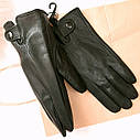 Рукавички чоловічі шкіряні зимові на підкладці утеплені чорні теплі тонкі з хутром, фото 2