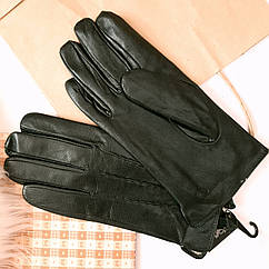 Рукавички чоловічі шкіряні розмір 12.5 зимові на підкладці утеплені чорні теплі тонкі з хутром