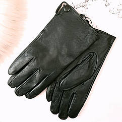 Рукавички чоловічі шкіряні зимові на підкладці утеплені чорні теплі тонкі з хутром