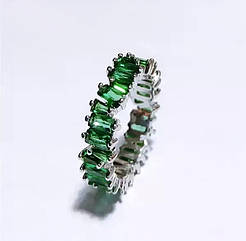 Кільце жіноче з камінням доріжка біжутерія 16 Сріблясте с зеленим камінням (код: k009sg-16 )