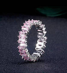 Жіноче кільце з камінням доріжка біжутерія 16 Сріблясте з рожевим каменем ( код: k009sp-16 )