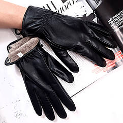 Рукавички чоловічі шкіряні зимові на підкладці утеплені чорні теплі тонкі з хутром