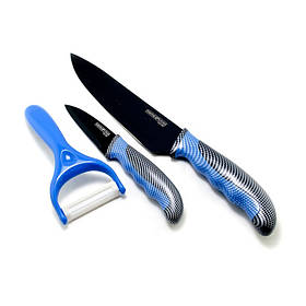 Набір кухонних ножів Unique UN-1803 3 предмети Black-Blue (2_011239)
