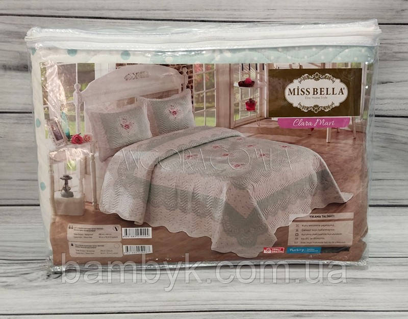 Покривало 250x260 З Двома Наволочками 3D Стегане Одностороннє Miss Bella Туреччина Clara Mavi