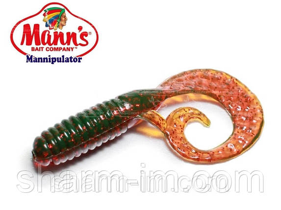 Твістер Mann's Mannipulator Grub M-014 / 55 мм col. Моторна олива Хамелеон із червоними блискітками, фото 3