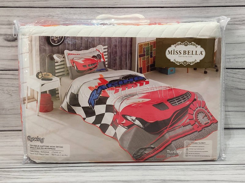 Покривало Дитяче 175x240 З Наволочкою 3D Стегане Одностороннє Miss Bella Туреччина Racing