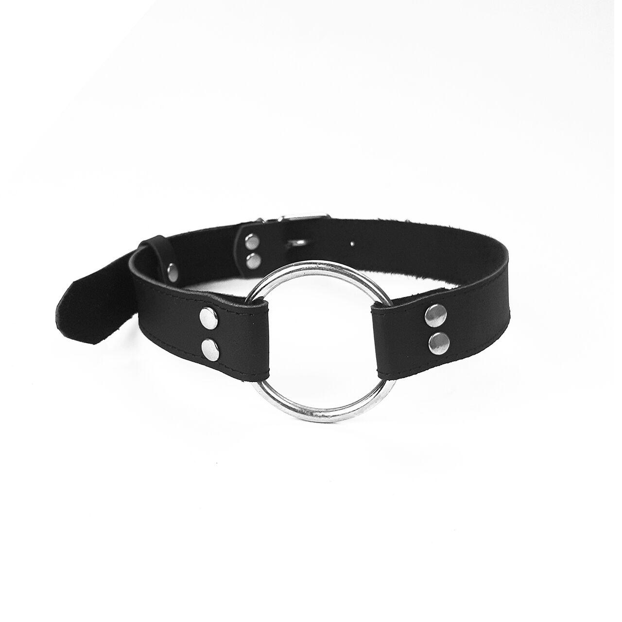 Кляп металеве кільце на ременях Art of Sex – Gag Ring Metal, чорний, натуральна шкіра KityS, фото 1