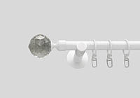 Карниз для штор металлический Белый , однорядный 19 мм (комплект) Шар Кристалл кронштейн цилиндр