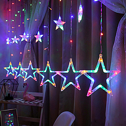 Гірлянда від мережі, 3м "Штора Зірки" 50см 138 LED, Різнокольорова / Світлодіодна новорічна гірлянда RGB
