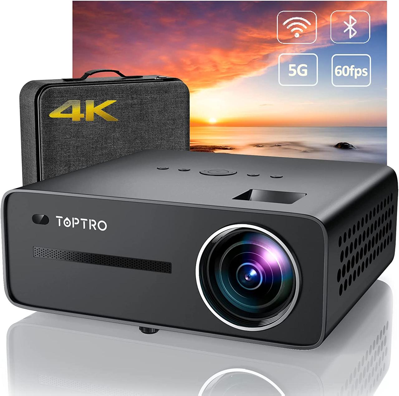 Проектор TOPTRO Bluetooth WiFi X5 5G, нативний проектор Full HD 1080P 460 ANSI люмен, підтримка зовнішнього проектора 4K 4P/4D Key