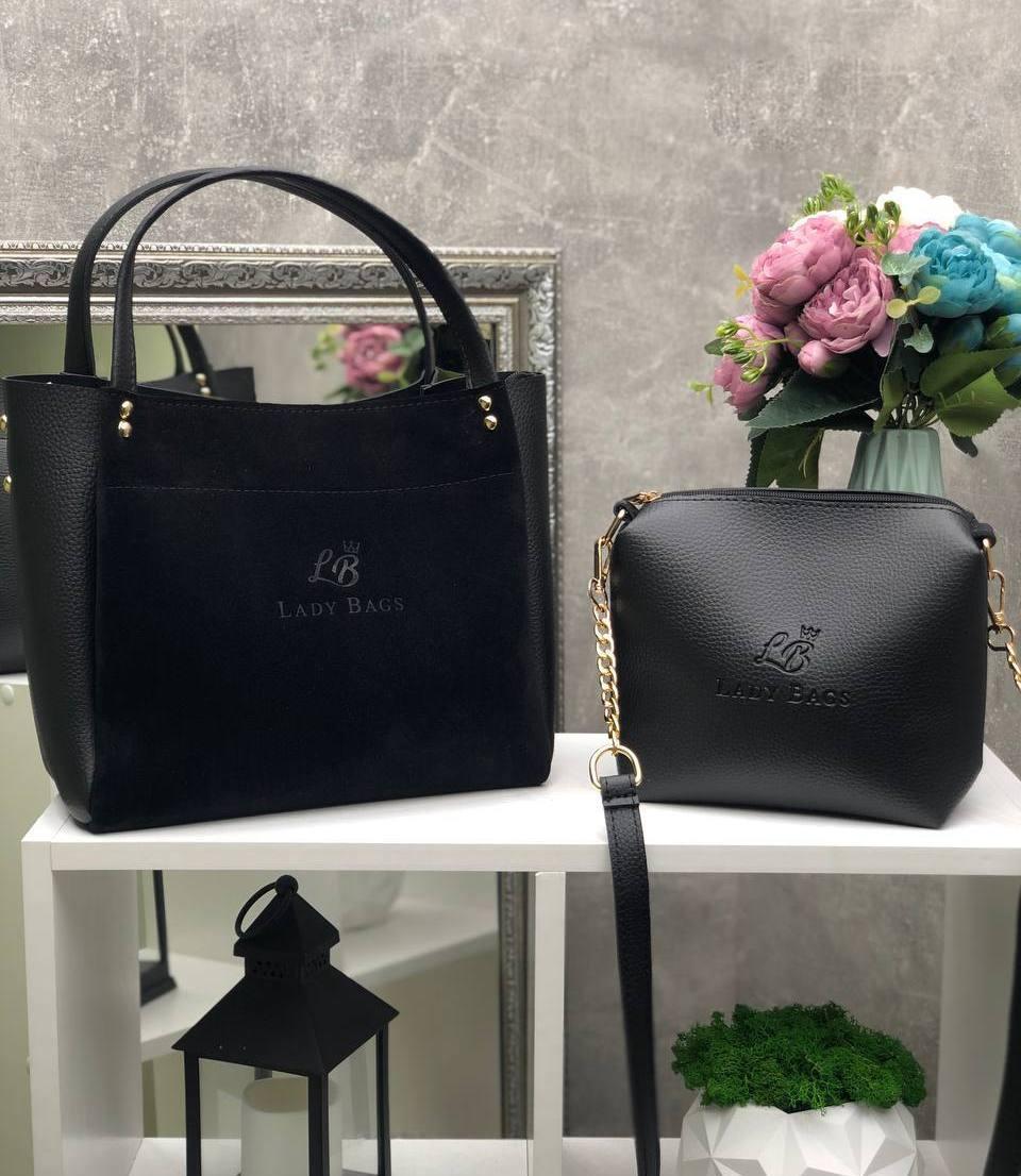 Сумка жіноча з клатчем містка натуральна замша+шкірзам