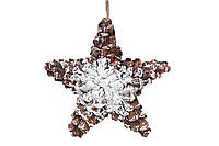Новогодний декор подвесной Звезда заснеженная из натуральных шишек, в упаковке 4 шт. 814-301