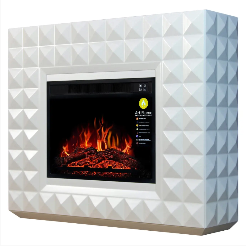 Камінокомплект Електрокамін ArtiFlame Diamond AF23S Білий Б'янко (зі звуком) Електричний 3D Камін