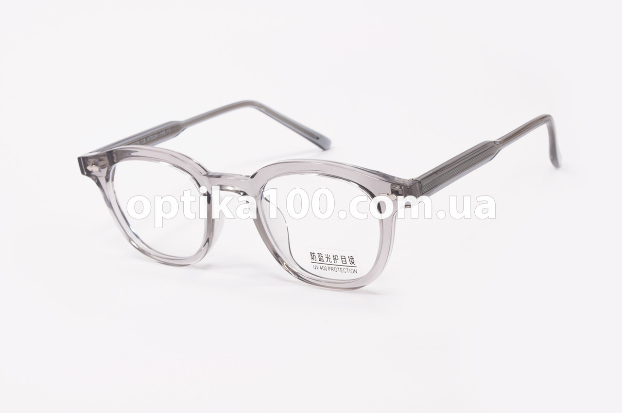 Комп'ютерні окуляри. Пластикова сіра напівпрозора кругла оправа в стилі ретро. Іміджеві окуляри