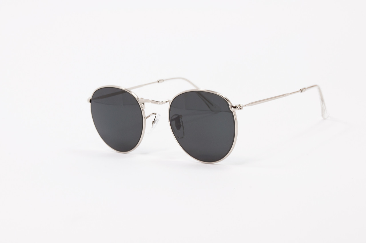 Круглі сонцезахисні окуляри З ДІОПТРІЯМИ ДЛЯ ЗОРУ у стилі Ray-Ban у сріблястій оправі з темно-сірою лінзою