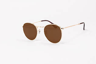Круглі сонцезахисні окуляри З ДІОПТРІЯМИ ДЛЯ ЗОРУ у стилі Ray-Ban у золотистій оправі з коричневою лінзою