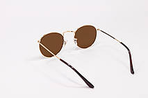 Круглі сонцезахисні окуляри З ДІОПТРІЯМИ ДЛЯ ЗОРУ у стилі Ray-Ban у золотистій оправі з коричневою лінзою, фото 3